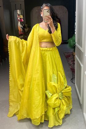 Yellow Lehenga Choli With Hand Made Flower