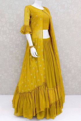 Yellow Ruffle Lehenga Choli With Sequence Work Koti