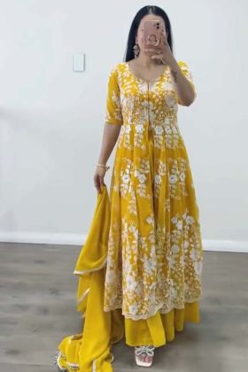 Yellow Sequence Work Slit Cut Kurti With Sharara