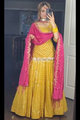 Yellow Sequence Work Tunic Top With Lehenga