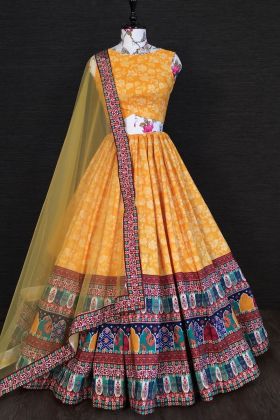 Yellow Vaishali Silk Printed Lehenga Choli