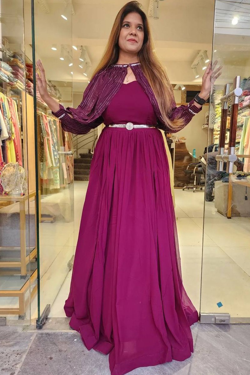 Amazing Purple Party Wear Thread Worked Faux Georgette Anarkali Suit –  Kaleendi