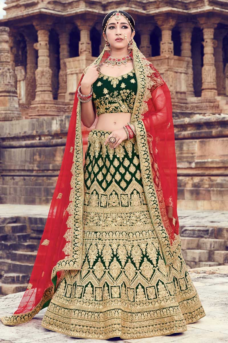 Bridal Lehengas : Designer green pure silk heavy embroidered ...