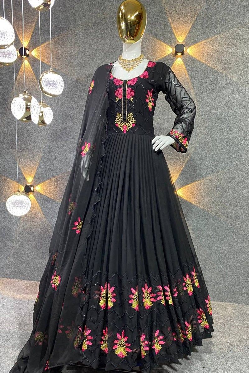 Black Georgette Anarkali Dress - Na Dhukan - Pure Desi Market