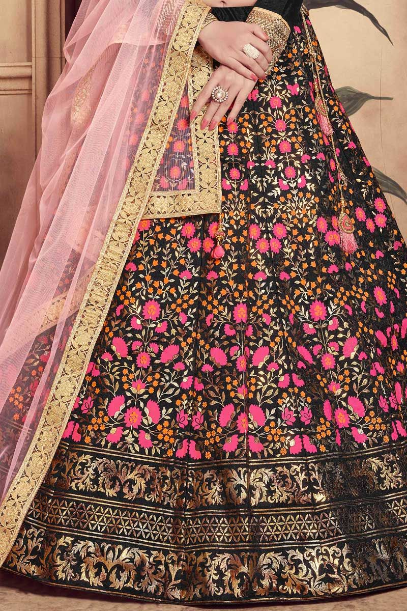 Black and pink wedding lehenga choli in silk - G3-WLC13455 
