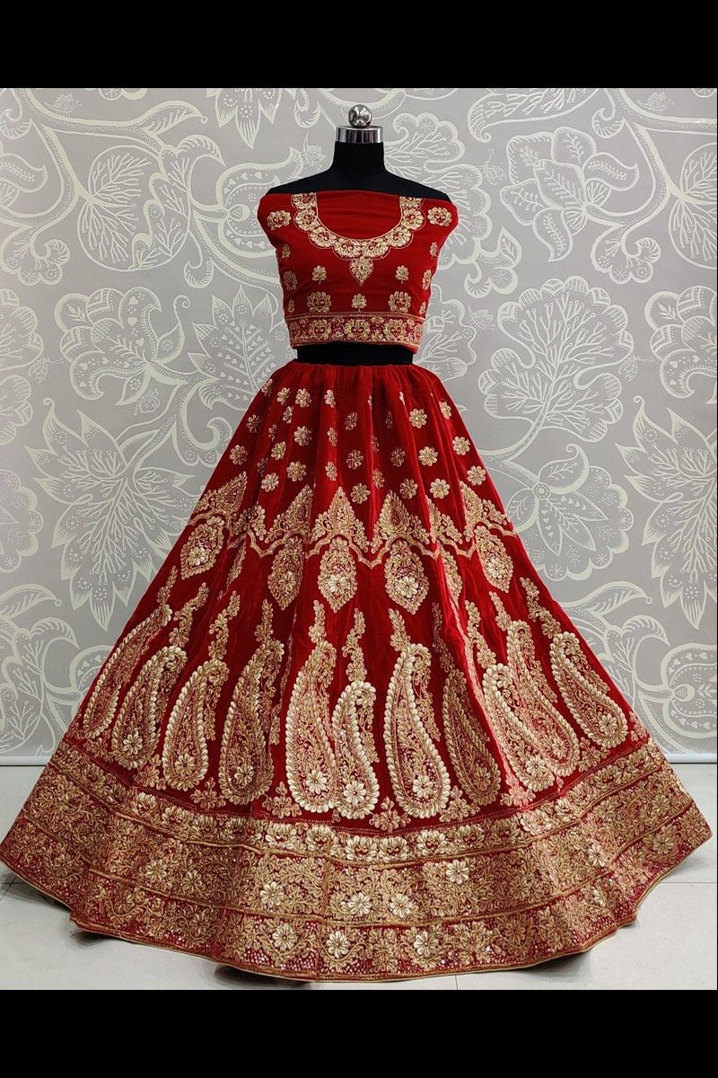 blood red zari embroidery work bridal special lehenga choli fj101662 2
