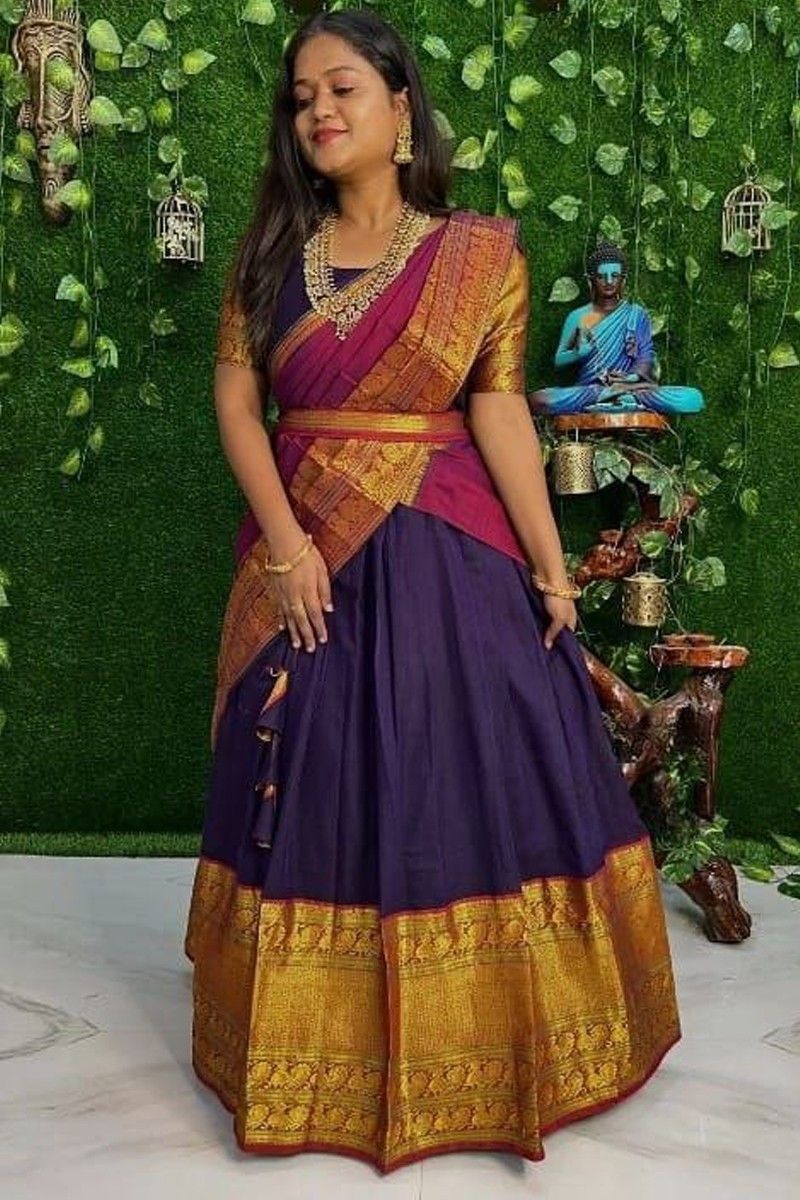 Brown And Rama Kanchipuram Silk Zari Woven Latest Lehenga – ajmera-retail