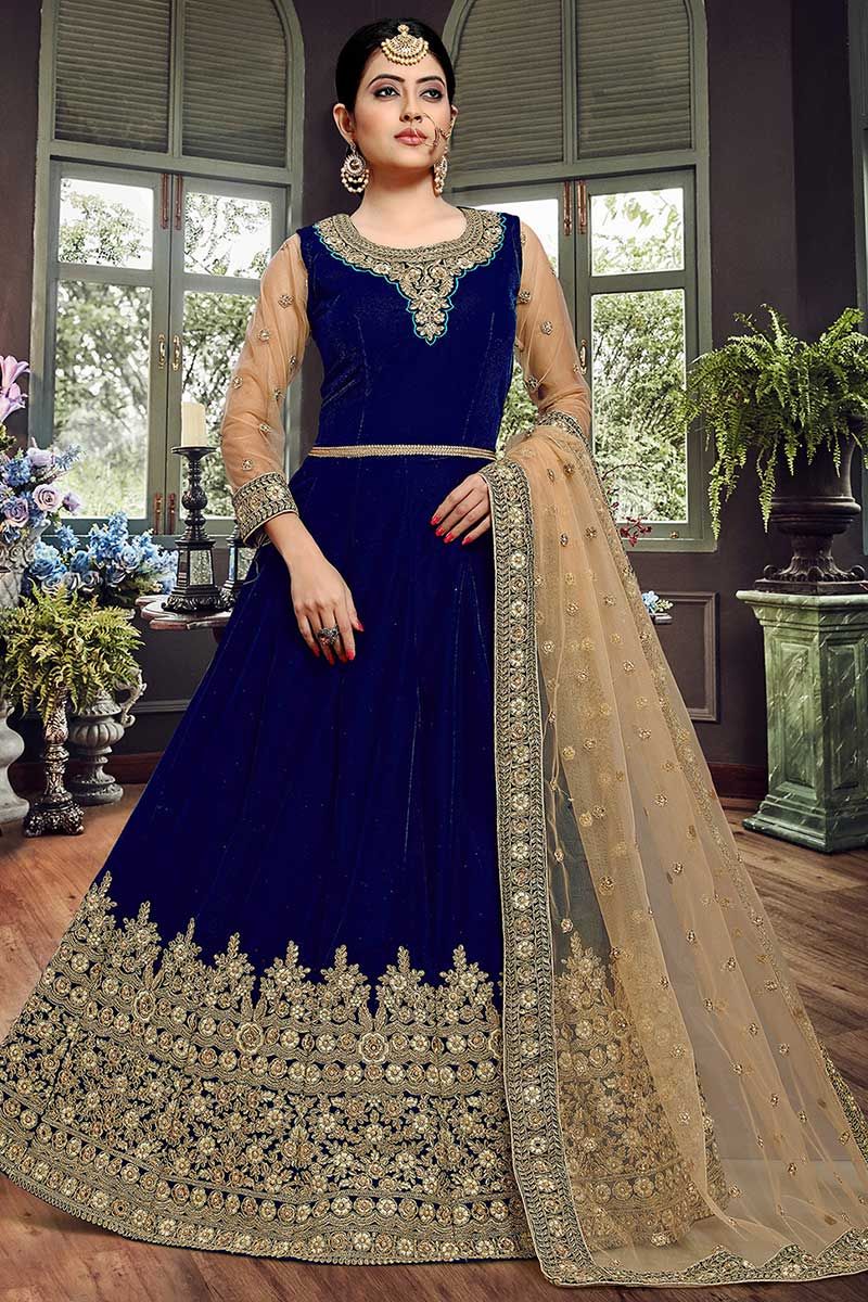 Navy Blue Silk Long Anarkali Suit 168122  Anarkali dress Party wear gown  Designer anarkali dresses