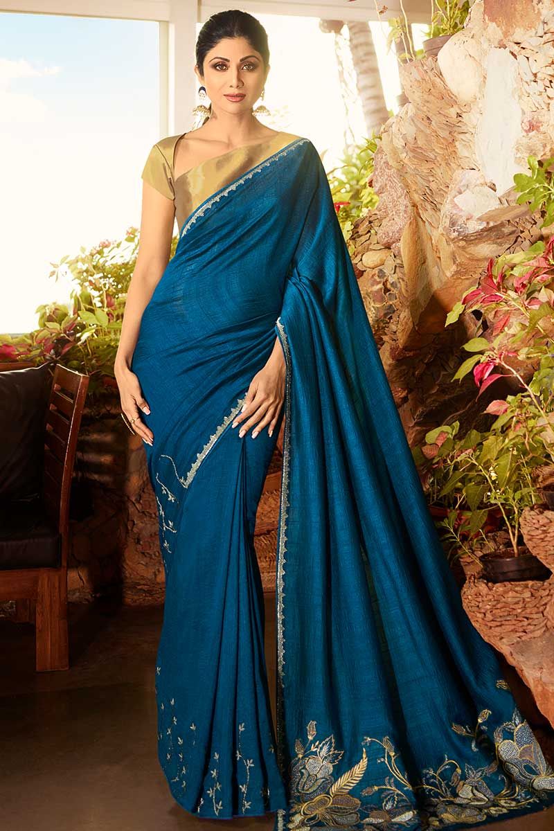 Blue New Model Fancy Sarees In Soft Silk Fabric