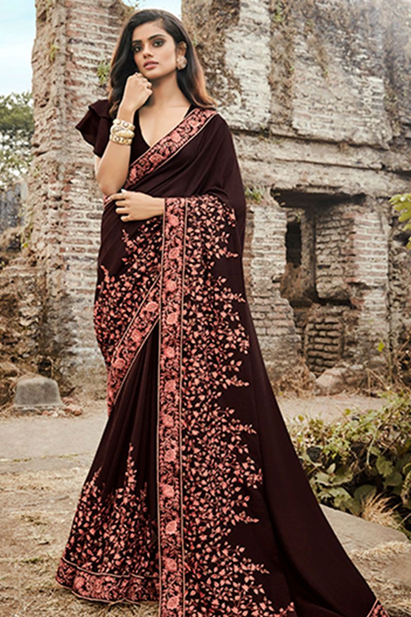 Pure Linen Majesty Dark Brown Saree, Casual Wear