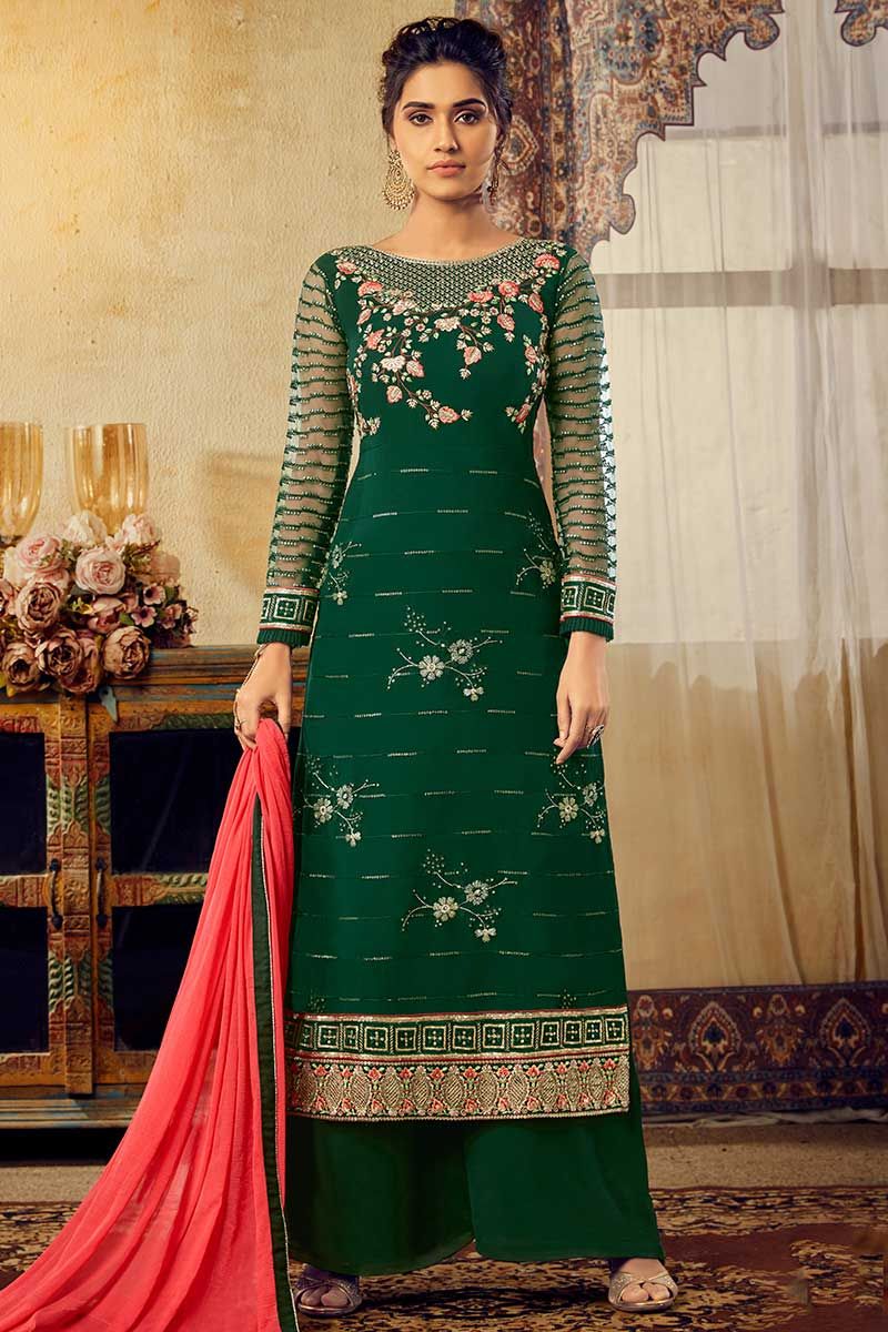 Buy Bollywood Dress - Dark Green Embroidery Bollywood Anarkali Gown In USA  UK Canada