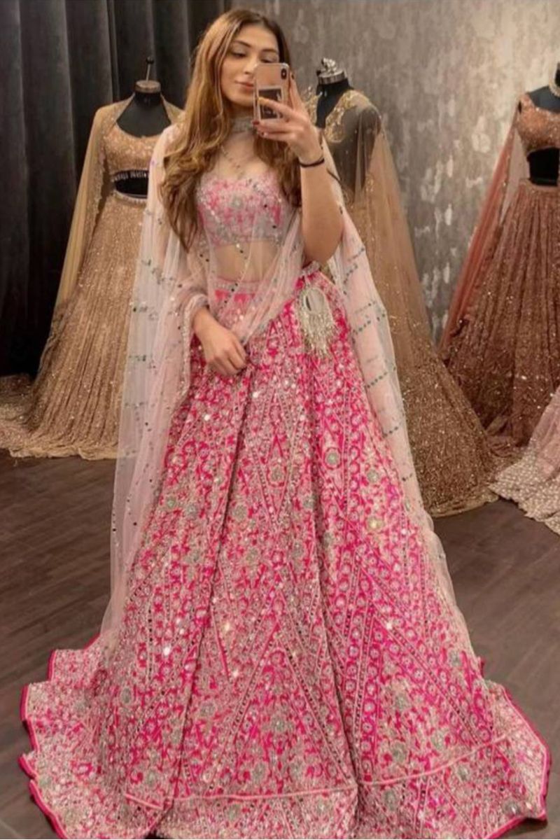 Designer Pink Georgette Stitched Lehenga Choli Set