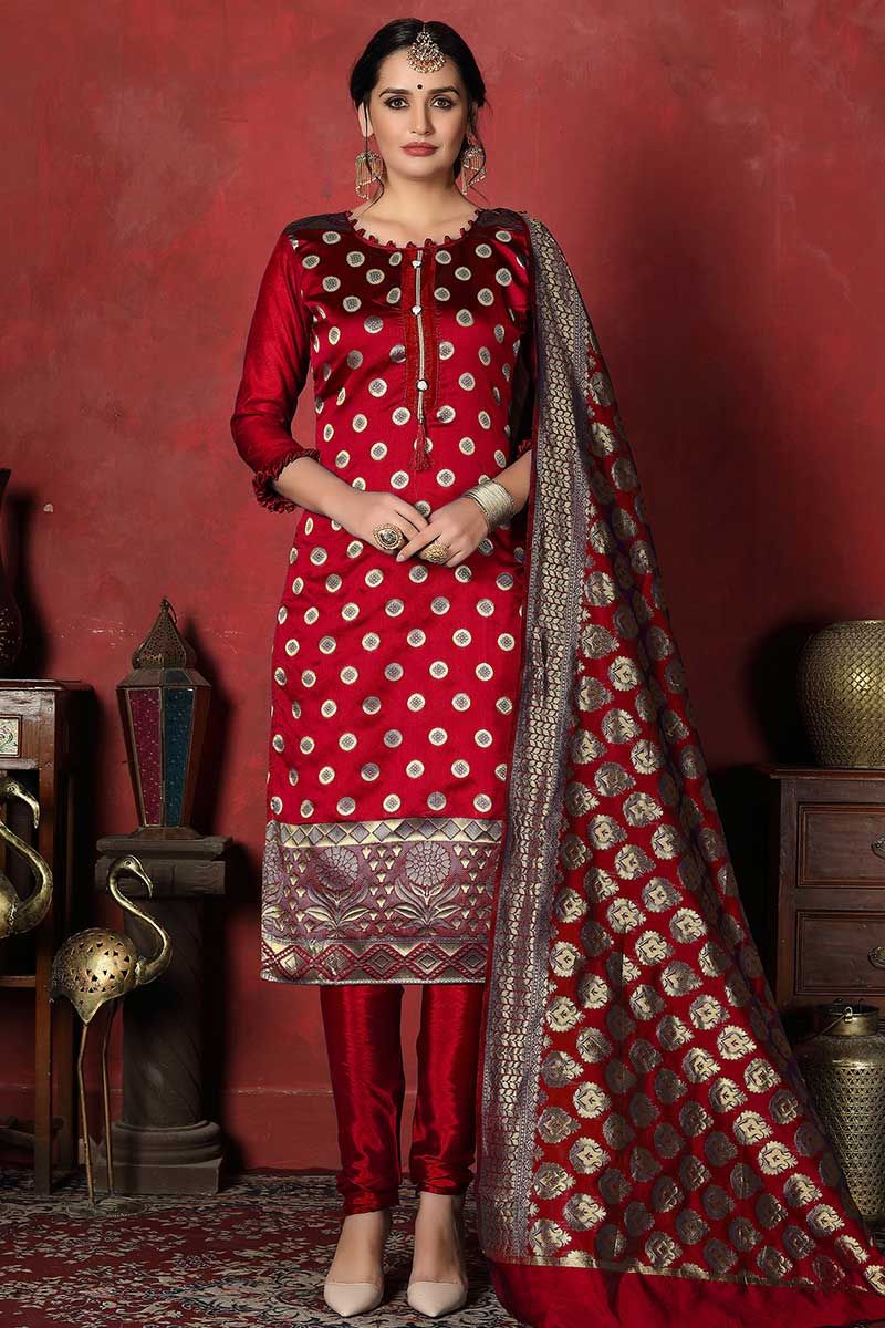 Sky Blue Festive Wear Lehriya Designer Woven Banarasi Silk Dress Material