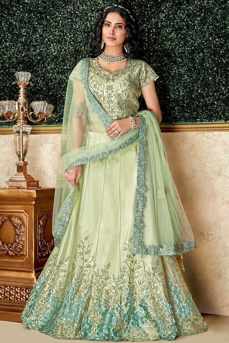Light Green Wedding Wear New Designer Exclusive Wholesale Lehenga Choli  Catalog, 2.6 Mtr at Rs 4669 in Surat
