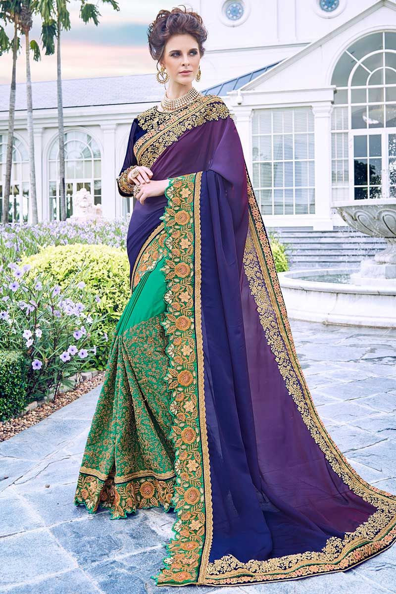 fcity.in - Banarasim Satin Silk Fancy Embroidery And Stone Work Saree /