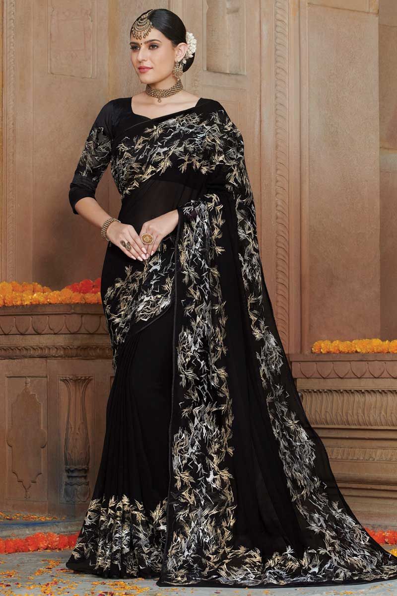 Buy Black Color Pure Georgette With Embroidery SEQUENCE Work Bollywood  Style Designer Saree Wedding Wear Saree Party Wear Saree Pakistani Saree  Online in India … | Black saree, Party wear sarees, Sequence saree