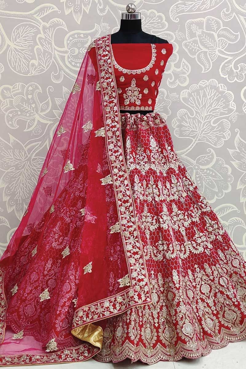 Rani Color Velvet Fabric Adorming Wedding Look Bridal Lehenga