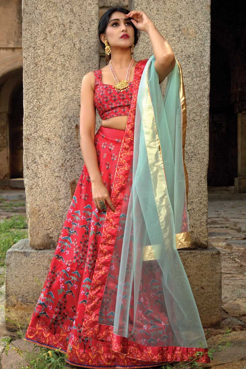 Buy Rouge Red Bridal Lehenga Set In Raw Silk With Aari And Zardosi Work