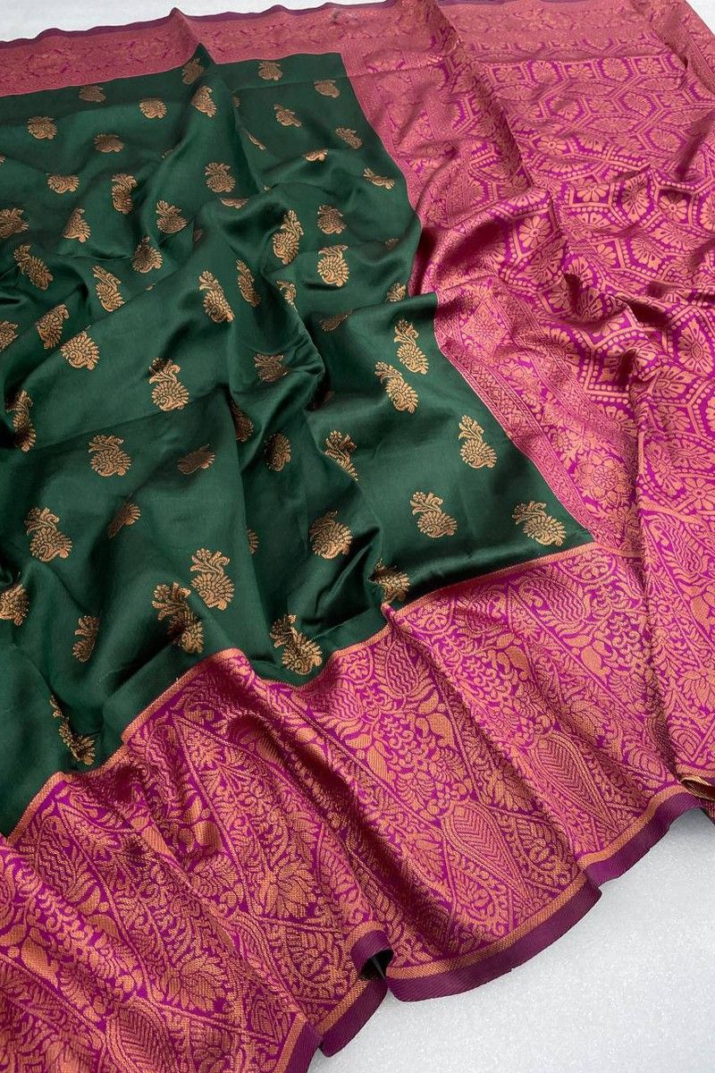 Body Designed Green Pink Banarasi Soft Silk Saree 6.30 Jacquard Heavy Work  Saree3 at best price in Surat