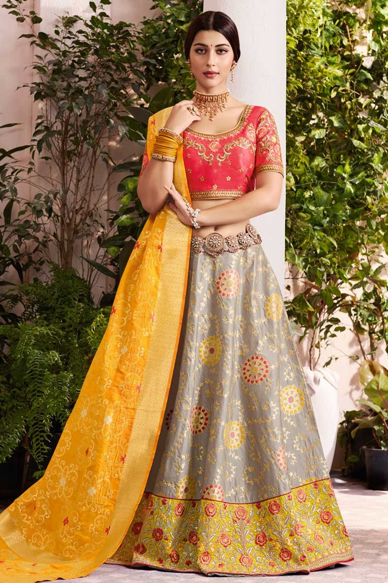 Yellow Color Wedding Haldi Lehenga – Panache Haute Couture
