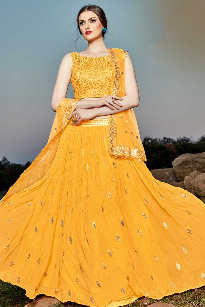 Yellow Lehenga Choli For Indian Weddings, Designer Lehenga Choli, Mehendi  Haldi | eBay