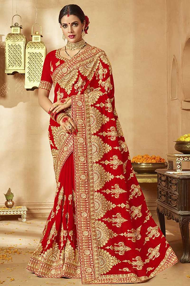 Awesome Lace Work On Bridal Red Organza Special Saree – Organza Mall