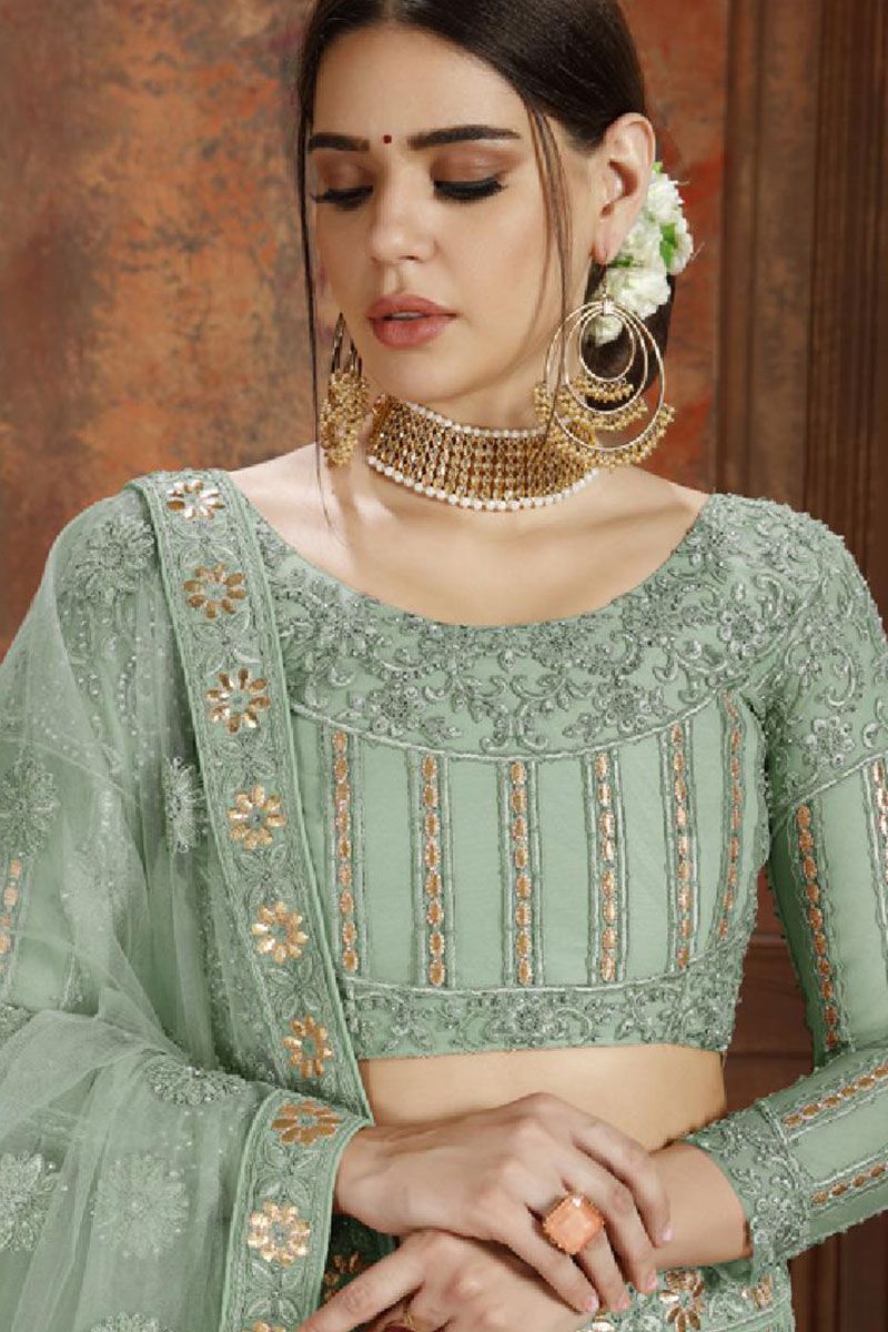 Buy Pista Green Satin Silk Lehenga Choli With Silk Blouse and Embroidery  Sequence Work and Soft Net Dupatta for Women, Bridesmaid Lehenga Online in  India - Etsy