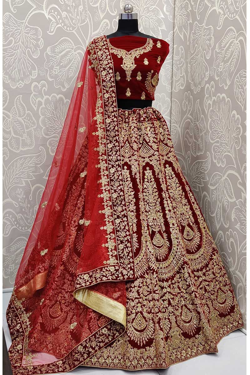 velvet with handwork embroidery jardoshi zari work heavy bridal wear lehenga  choli colleciton at best rate