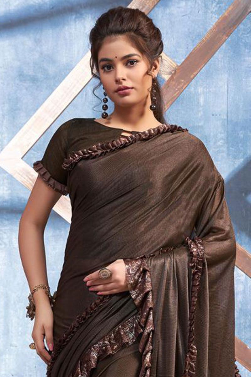 Brown Imported Lycra Saree