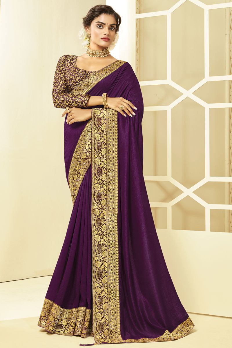 Latest Arrival Art Silk Purple Color Party Wear Designer Saree
