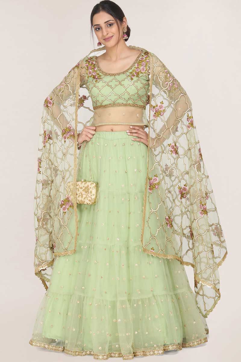 Light-olive-green-embroidered-lehenga-set – Jalsa by Shreya