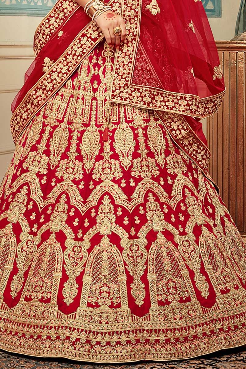 Red Colour Latest Designer Heavy Velvet Wedding Wear Stone Dori And Thread  Work Bridal Lehenga Choli Collection 16006 - The Ethnic World