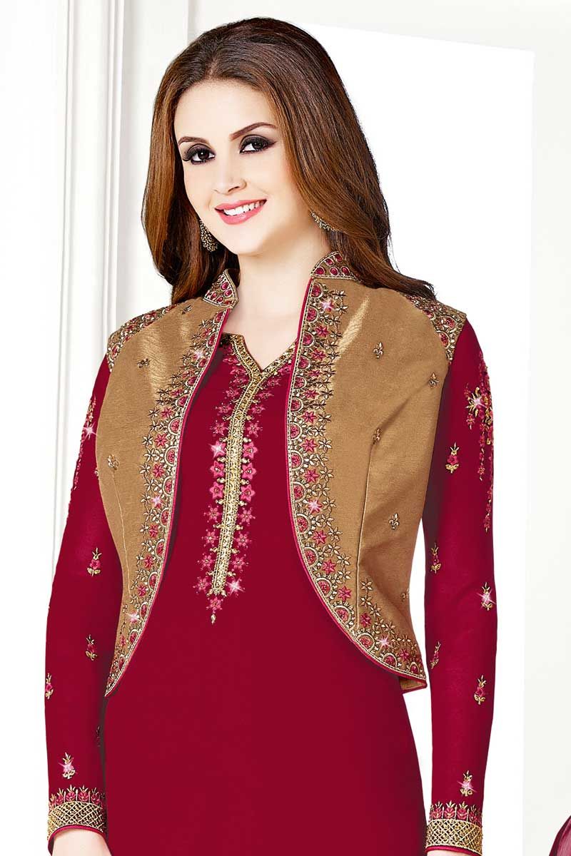 Jacket Style Salwar Kameez With Straight Suit Online Shopping
