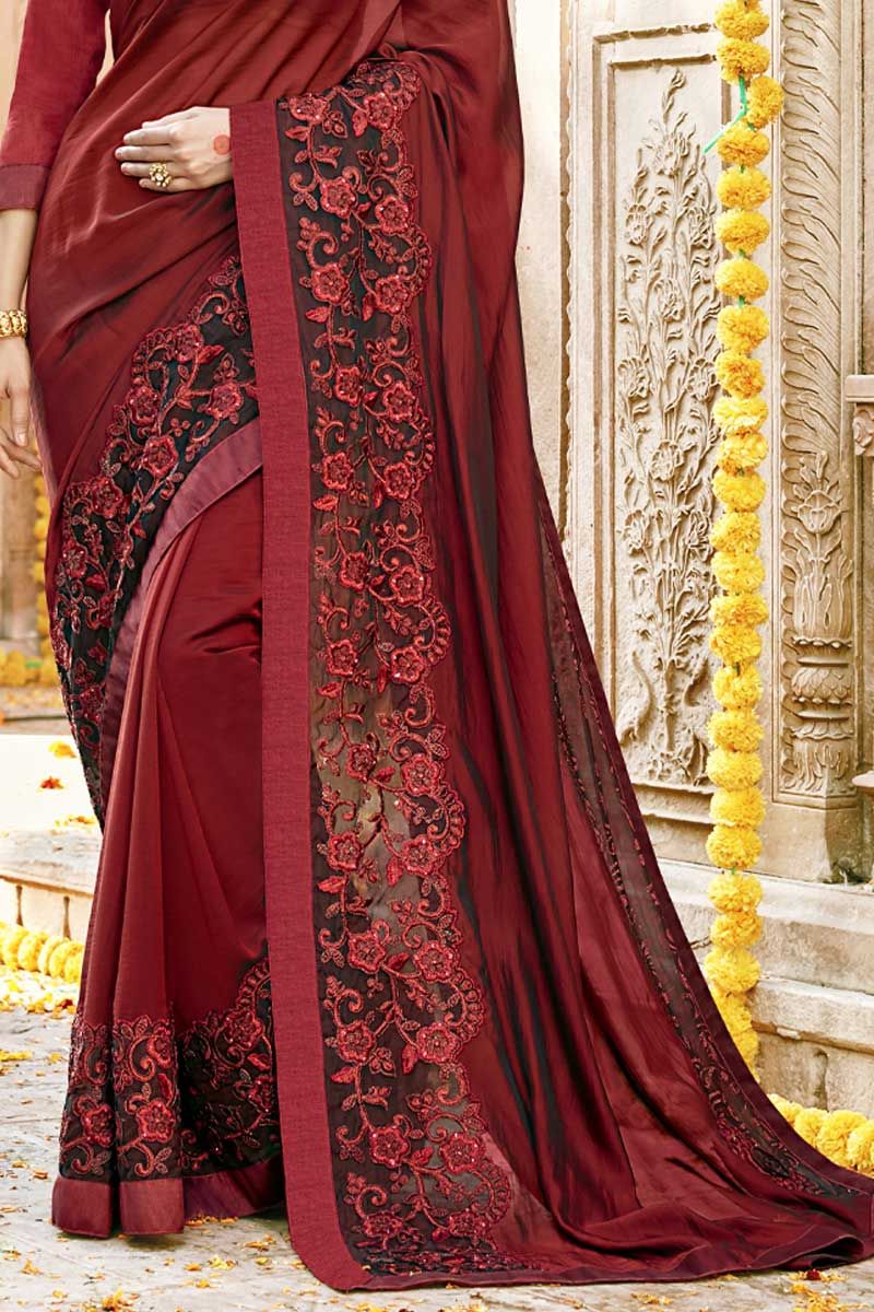 Maroon Color Brocade Saree Blouse Ethnic Essentials 155BL30