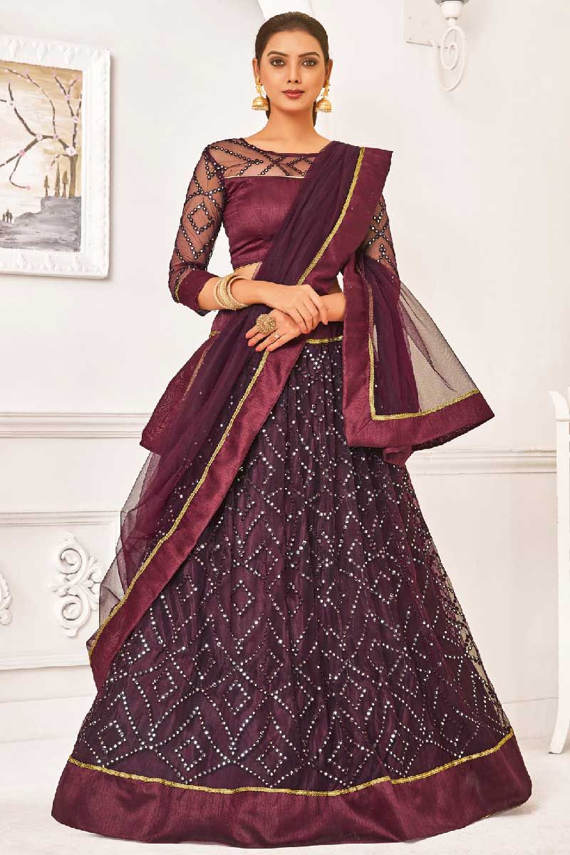 Buy online Purple Self Design Embroidered Lehenga from ethnic wear for  Women by Mahika for ₹3249 at 58% off | 2024 Limeroad.com