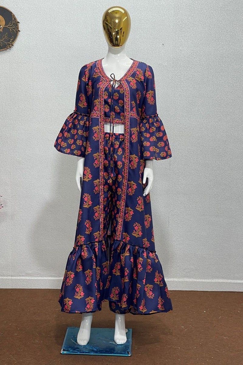 Multi Color Digital Printed Palazzo Dress With Ruffle Koti