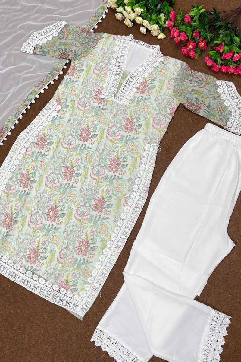 Grey Color Art Silk Material Printed Pant Style Salwar Suit