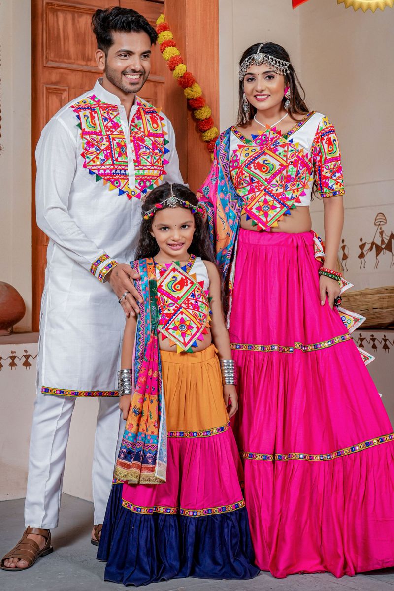 navratri special pink couple and kids combo collection fj103276