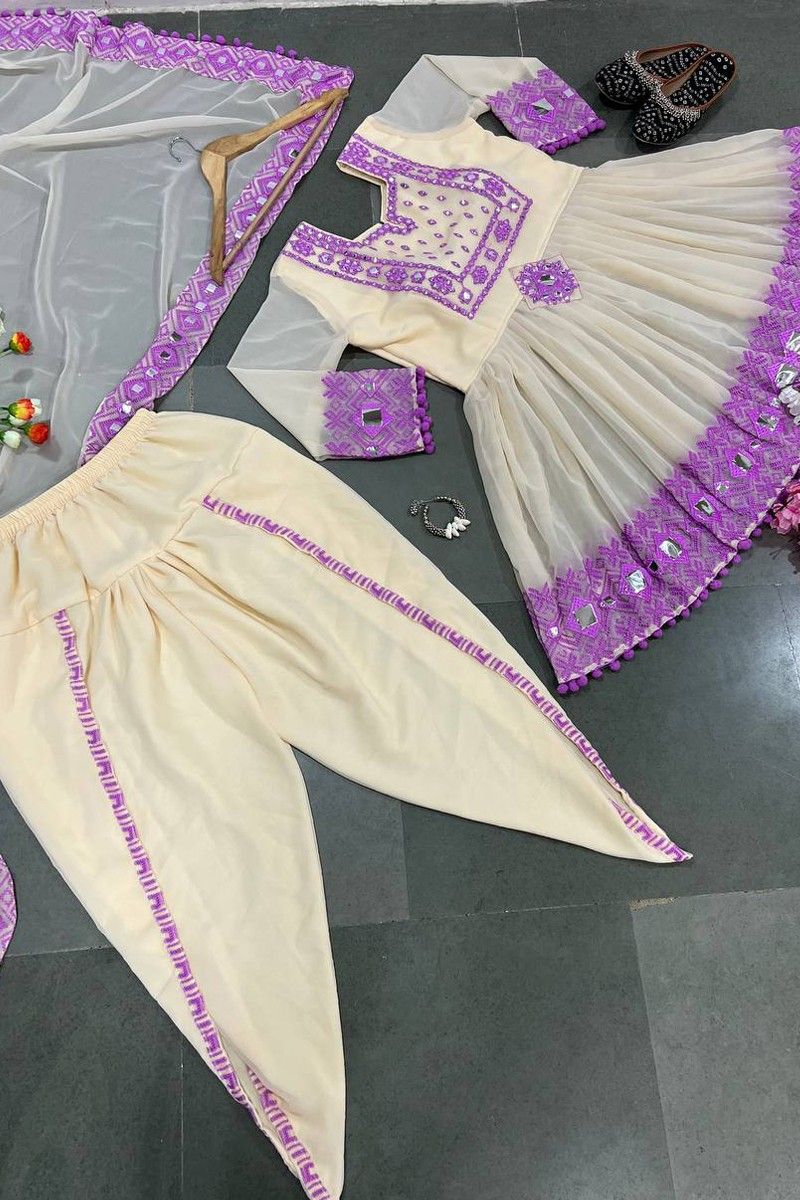 navratri wear cream paper embroidery work dhoti suit fj302019 1