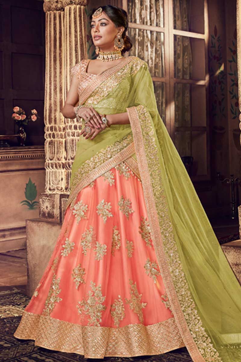 Buy Green Madras Silk Hand Embroidered Gota Chevron Pattern Lehenga Set For  Women by Label Nitika Online at Aza Fashions.