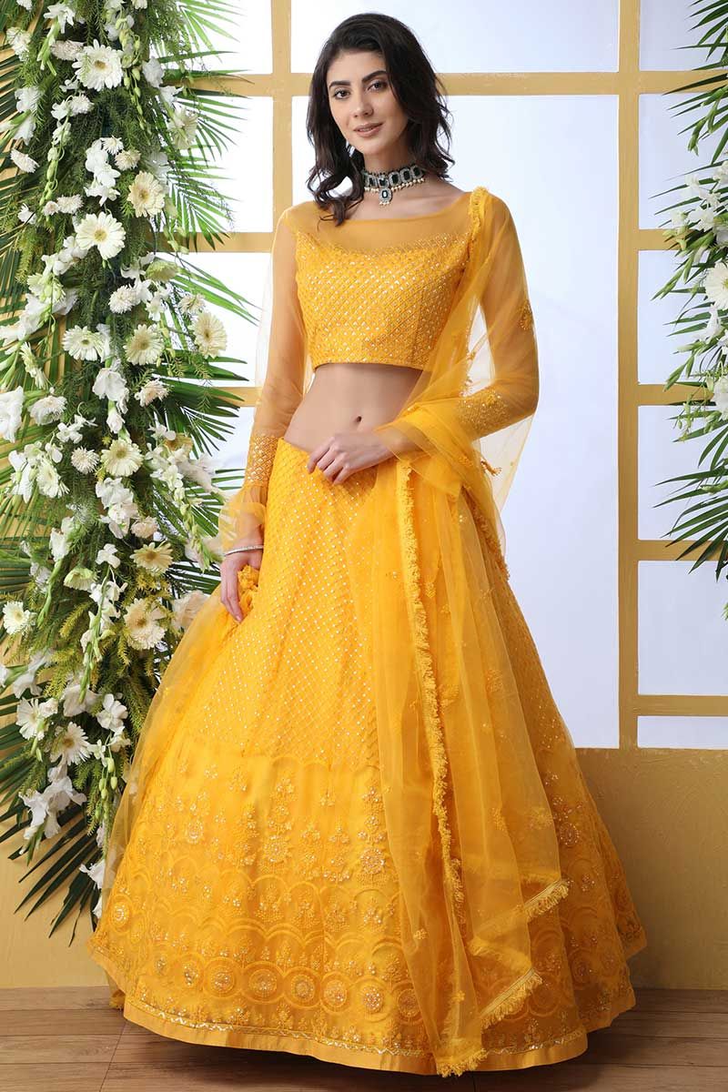 Buy Golden Net Lehenga Choli With Cording Embroidery And Heavy Stone Work  Online - LEHV2210 | Appelle Fashion
