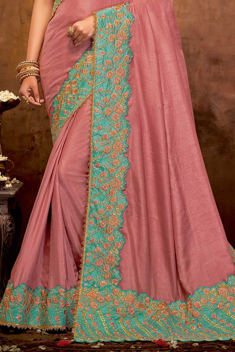 Georgette Alluring Pink Color Embroidered Designer Wedding Saree at Rs 6875  in Surat