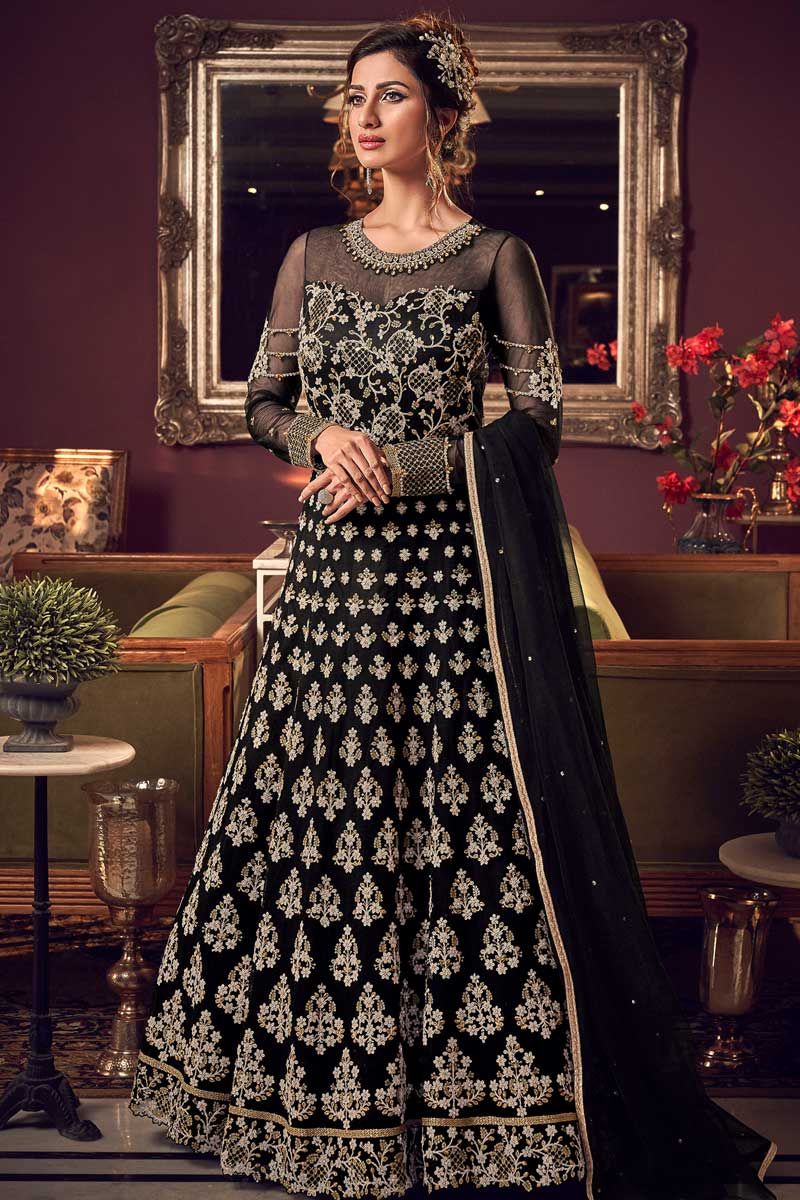 Black Color Party Wear Jacquard Full Stitched Indo Western for women –  urban-trend.co.in