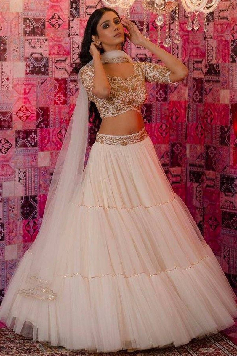 RE - Off White Coloured Soft Net Designer Lehenga Choli - Party wear  lehengas - Lehengas - Indian
