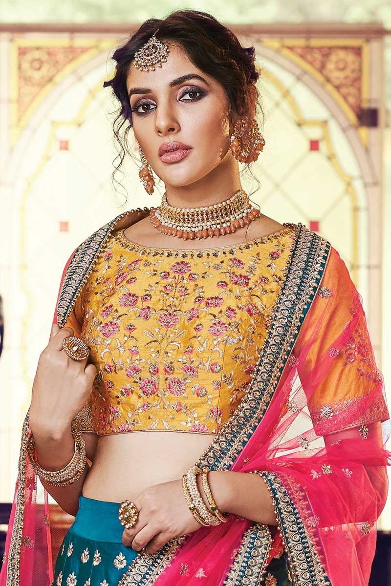 Best Offers on Turquoise Silk Beads Trendy Ghagra Choli - Upto 20-71% off  Sale - Lehenga
