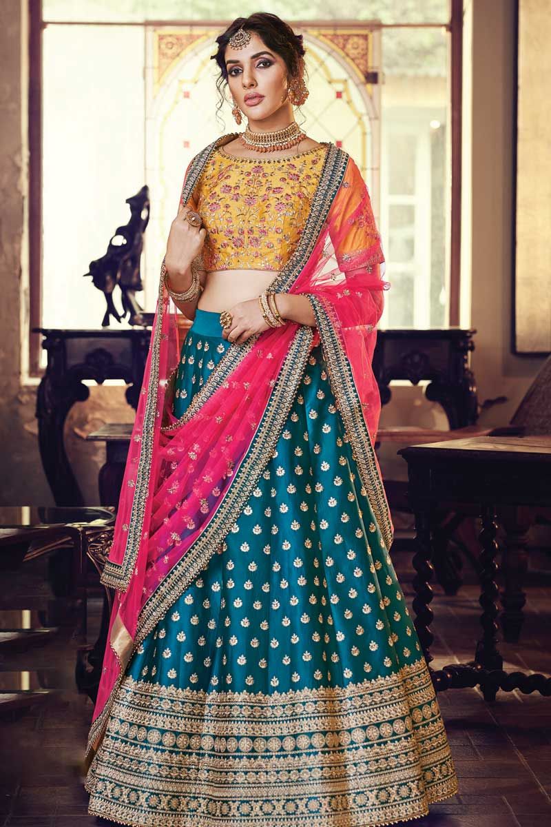 Women's Blue Silk Blend Lehenga Sets stitched Collection at Soch India