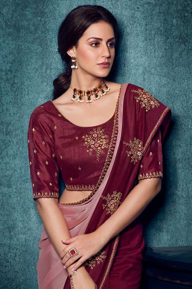 Readymade Saree Blouse,Maroon Banarasi Chanderi Silk Blouse,Designer Sari  Blouse | eBay