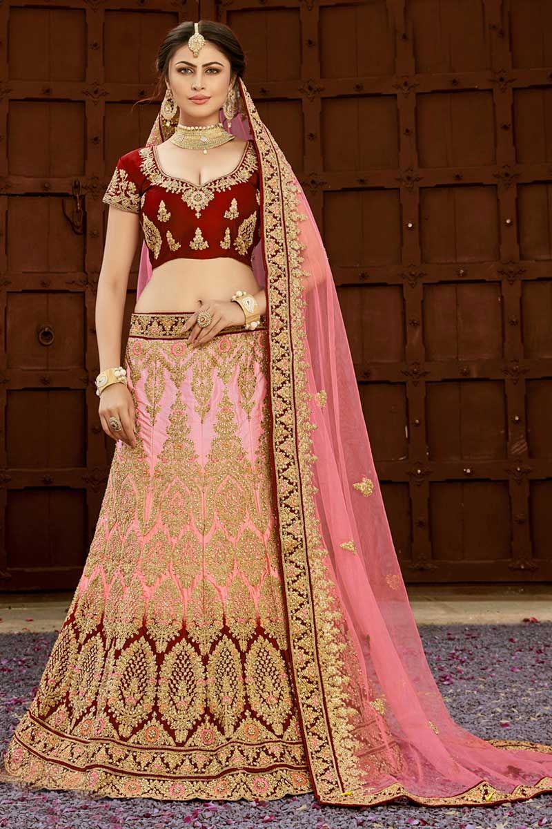 BridalTrunk - Online Indian Multi Designer Fashion Shopping Rust Tafetta  Lehenga Set