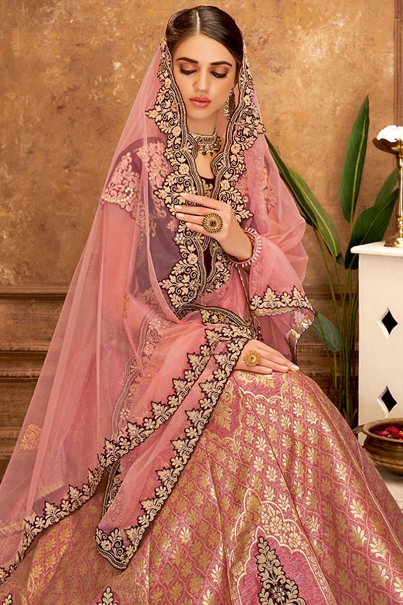 Engagement Wear Golden Work Dusty Pink Stylish Lehenga Choli – Amrutamfab