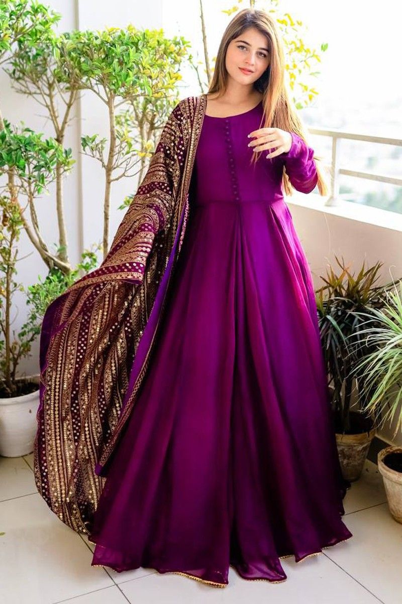 Purple And Mauve Embroidered Anarkali Suit